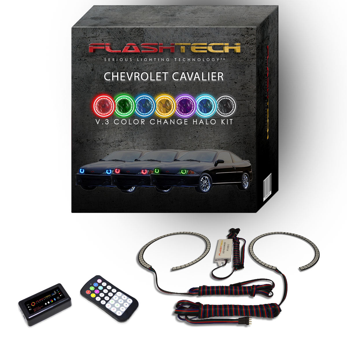 Chevrolet-Cavalier-2000, 2001, 2002, 2003, 2004-LED-Halo-Headlights-RGB-RF Remote-CY-CV0002-V3HRF