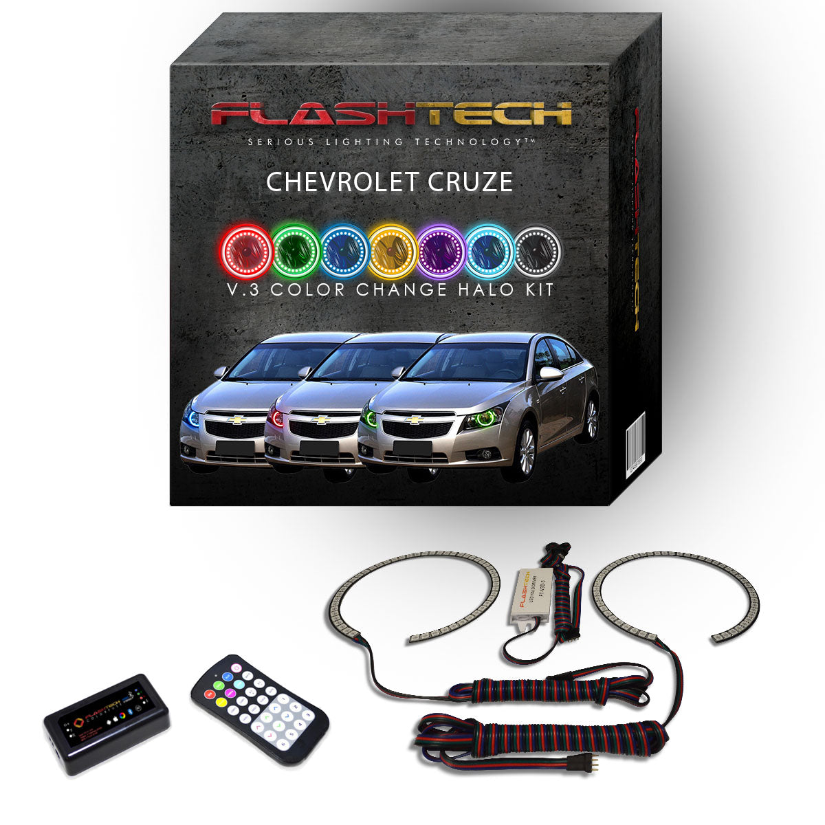 Chevrolet-Cruze-2011, 2012, 2013, 2014, 2015-LED-Halo-Headlights-RGB-RF Remote-CY-CZ1115-V3HRF