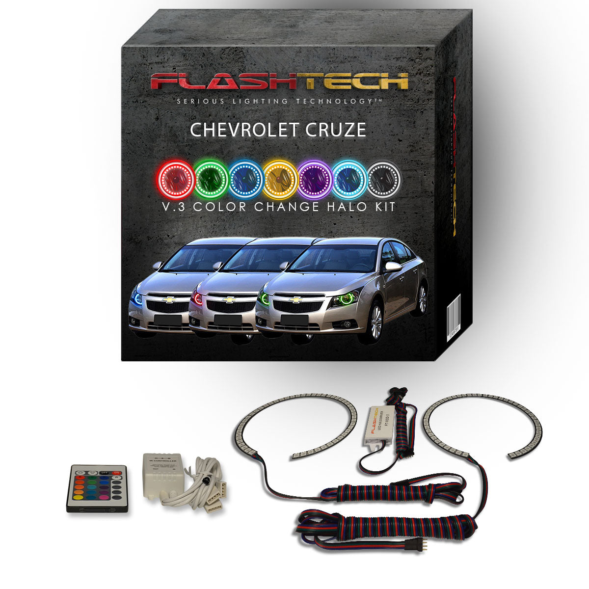 Chevrolet-Cruze-2011, 2012, 2013, 2014, 2015-LED-Halo-Headlights-RGB-Bluetooth RF Remote-CY-CZ1115-V3HBTRF