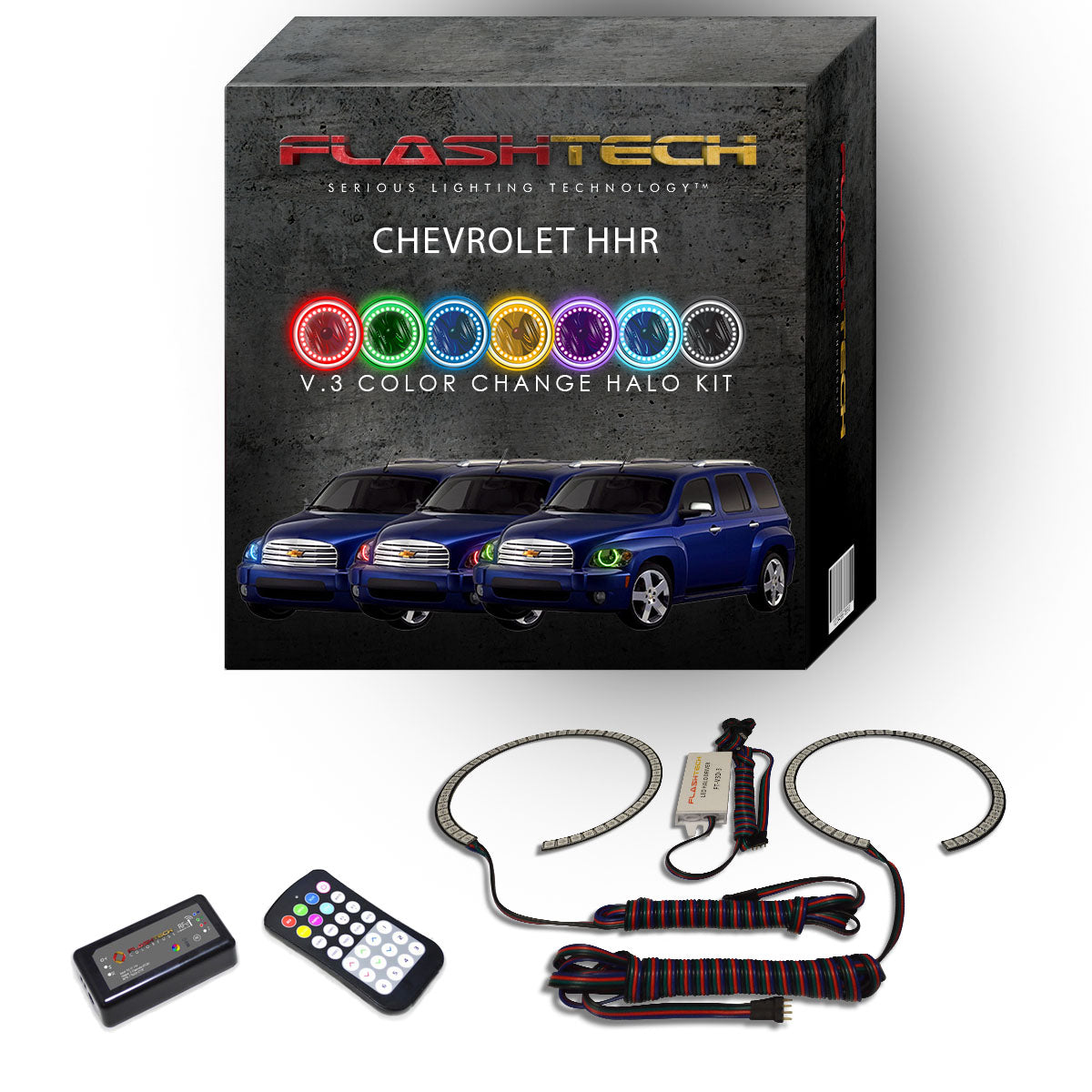 Chevrolet-HHR-2006, 2007, 2008, 2009, 2010, 2011-LED-Halo-Headlights-RGB-RF Remote-CY-HR0611-V3HRF