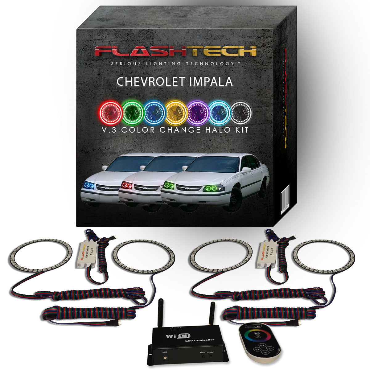 Chevrolet-Impala-2000, 2001, 2002, 2003, 2004, 2005-LED-Halo-Headlights-RGB-IR Remote-CY-IM0005-V3HIR