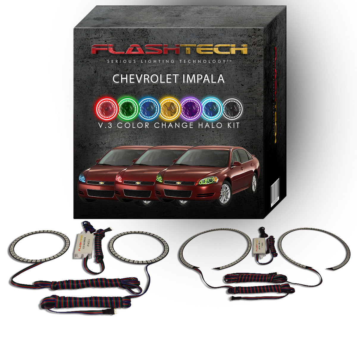 Chevrolet-Impala-2006, 2007, 2008, 2009, 2010, 2011, 2012-LED-Halo-Headlights-RGB-No Remote-CY-IM0613-V3H