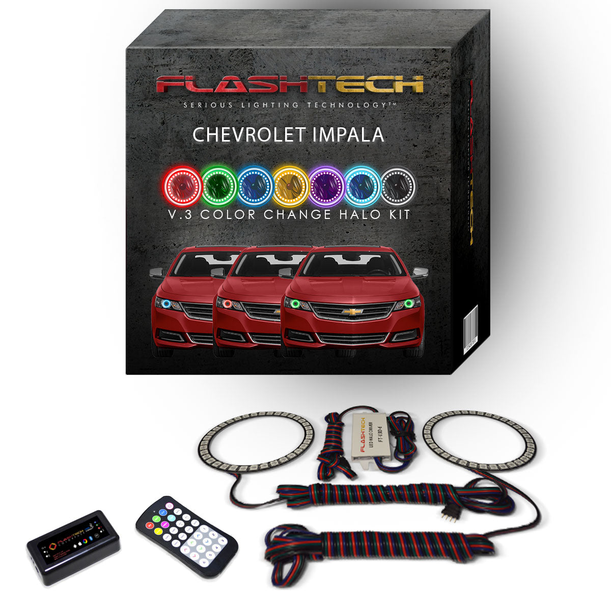 Chevrolet-Impala-2014, 2015, 2016-LED-Halo-Headlights-RGB-Bluetooth RF Remote-CY-IM14-V3HBTRF