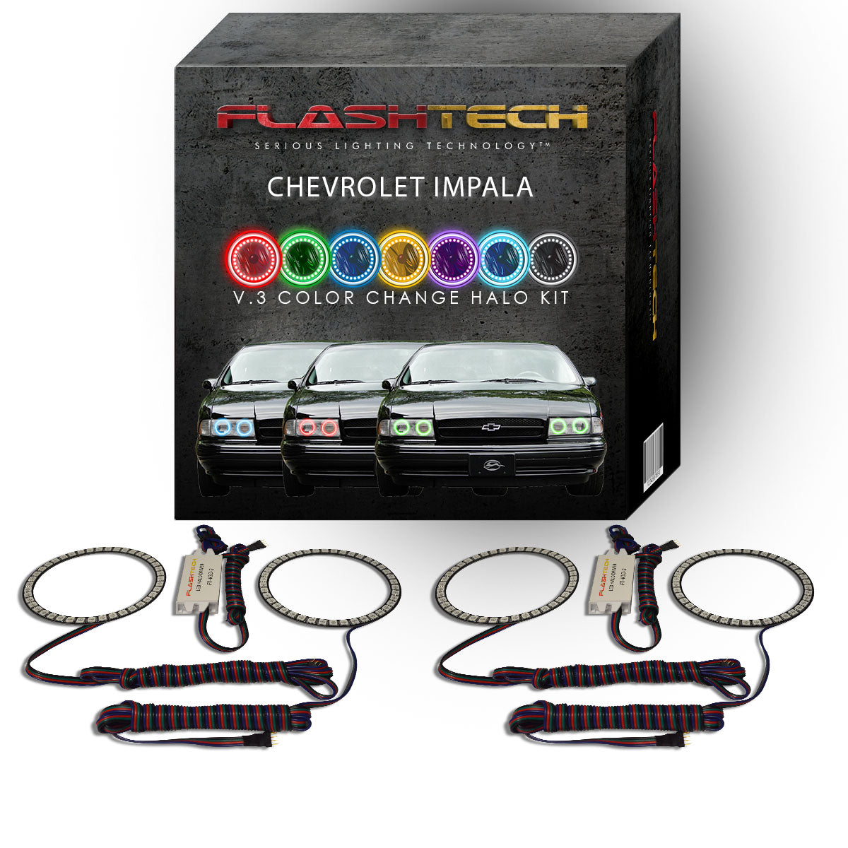 Chevrolet-Impala-1991, 1992, 1993, 1994, 1995, 1996-LED-Halo-Headlights-RGB-No Remote-CY-IM9196-V3H