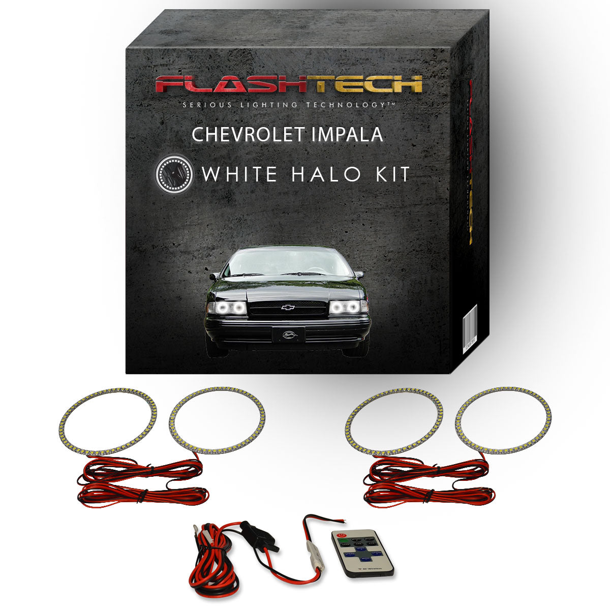 Chevrolet-Impala-1991, 1992, 1993, 1994, 1995, 1996-LED-Halo-Headlights-White-RF Remote White-CY-IM9196-WHRF
