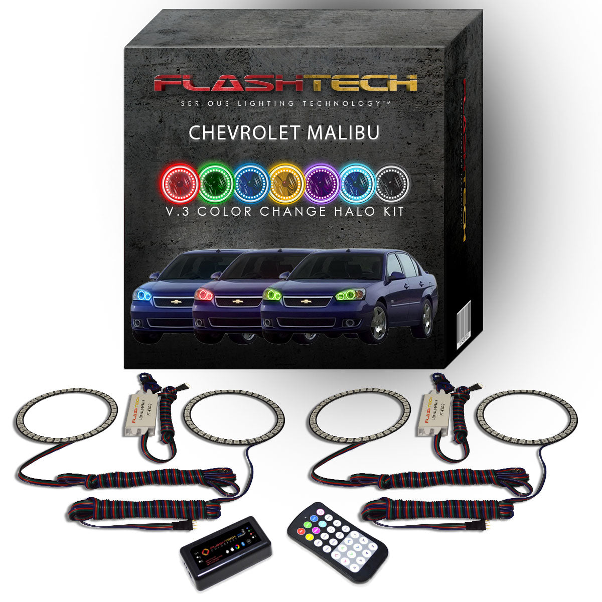 Chevrolet-Malibu-2004, 2005, 2006, 2007-LED-Halo-Headlights-RGB-RF Remote-CY-MB0407-V3HRF