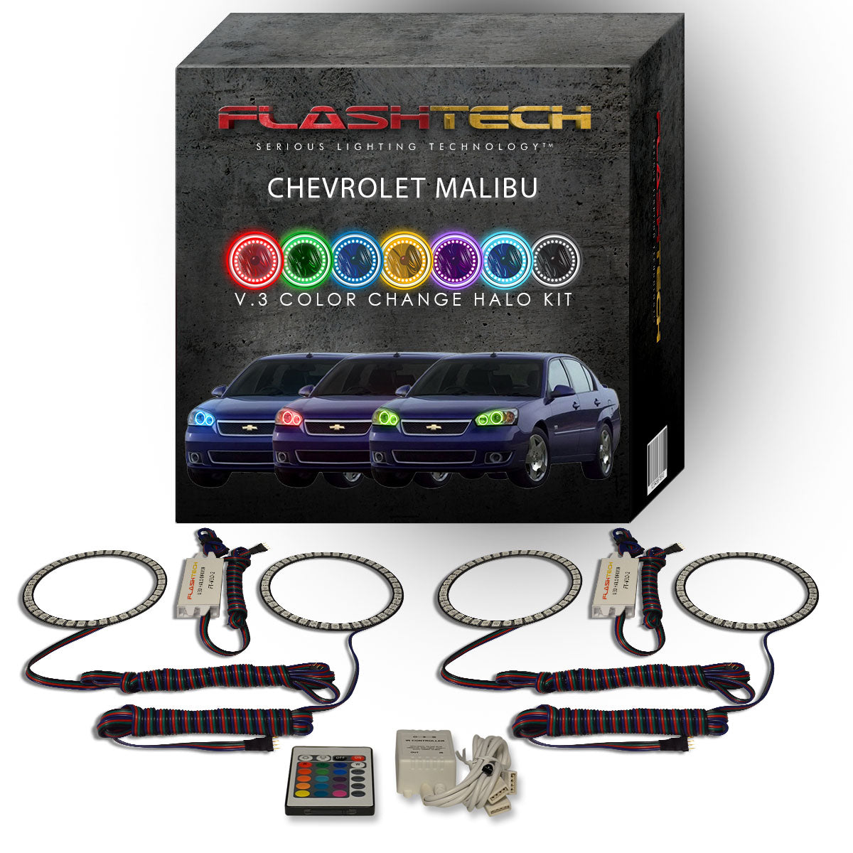 Chevrolet-Malibu-2004, 2005, 2006, 2007-LED-Halo-Headlights-RGB-Bluetooth RF Remote-CY-MB0407-V3HBTRF