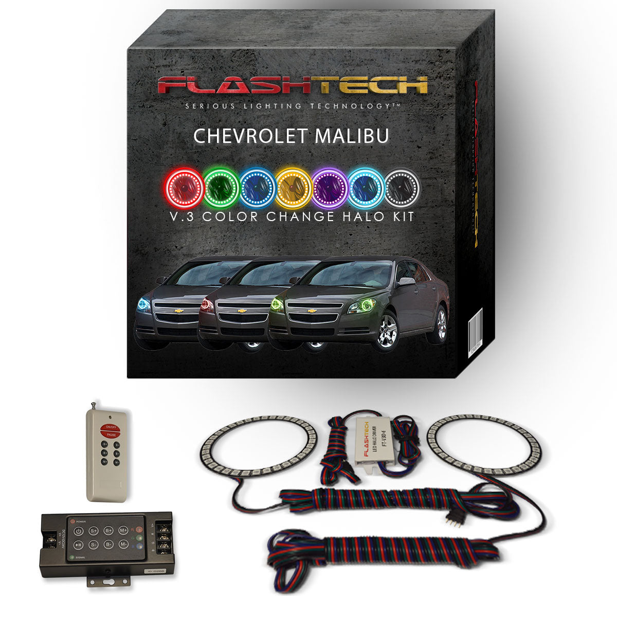 Chevrolet-Malibu-2008, 2009, 2010, 2011, 2012-LED-Halo-Headlights-RGB-IR Remote-CY-MB0812-V3HIR