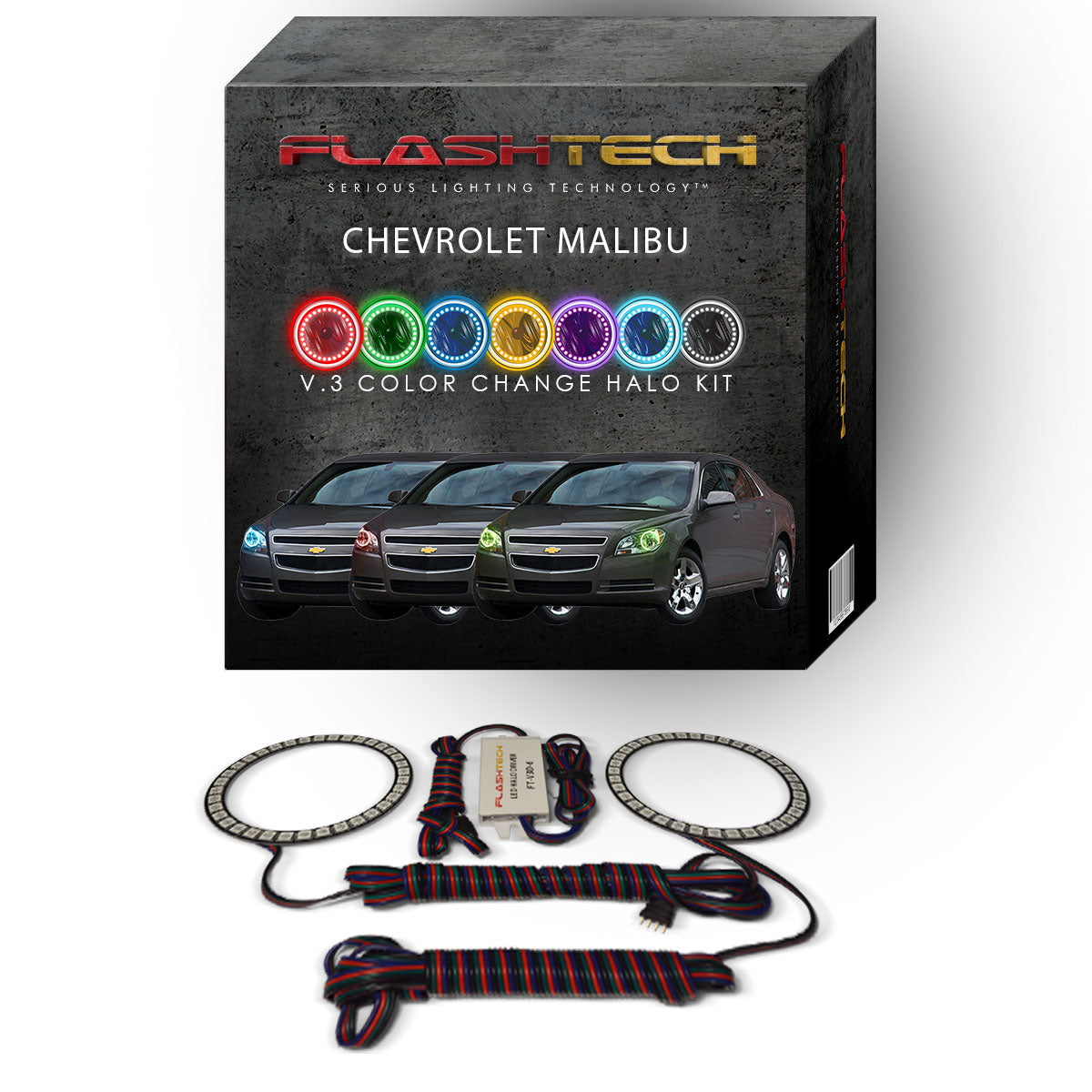 Chevrolet-Malibu-2008, 2009, 2010, 2011, 2012-LED-Halo-Headlights-RGB-No Remote-CY-MB0812-V3H