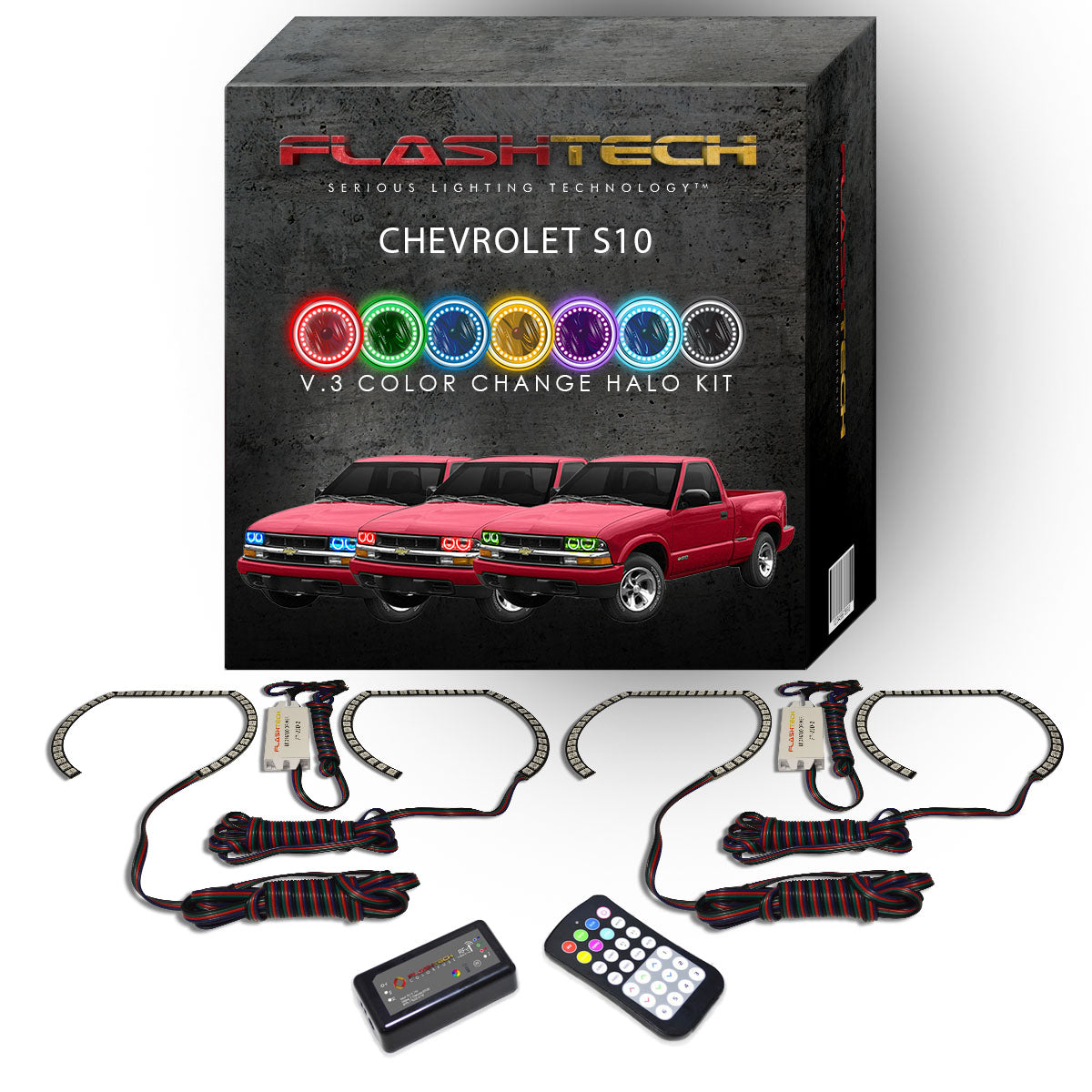 Chevrolet-S10-1998, 1999, 2000, 2001, 2002, 2003, 2004-LED-Halo-Headlights-RGB-RF Remote-CY-S109804-V3HRF