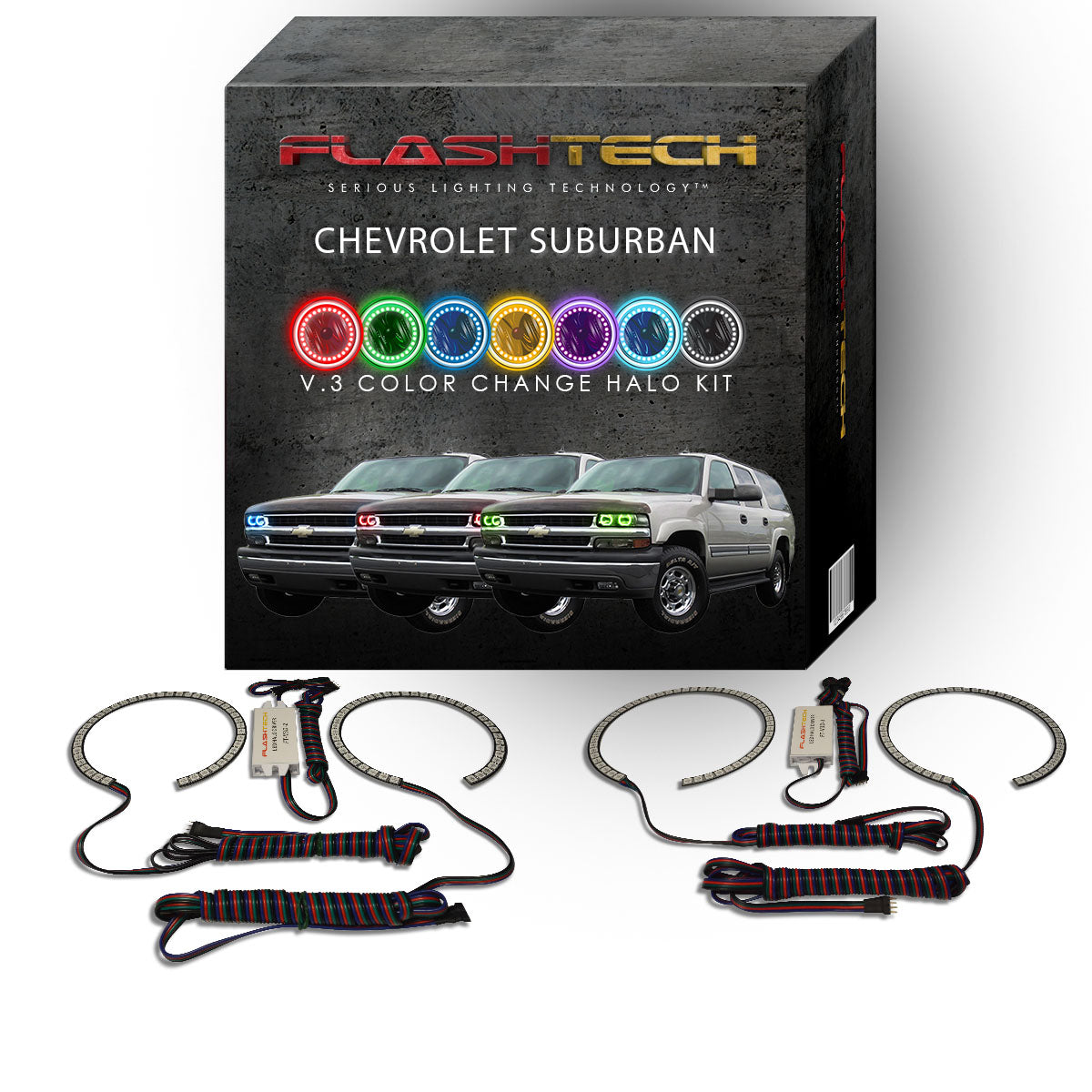 Chevrolet-Suburban-2000, 2001, 2002, 2003, 2004, 2005, 2006-LED-Halo-Headlights-RGB-No Remote-CY-SU0006-V3H
