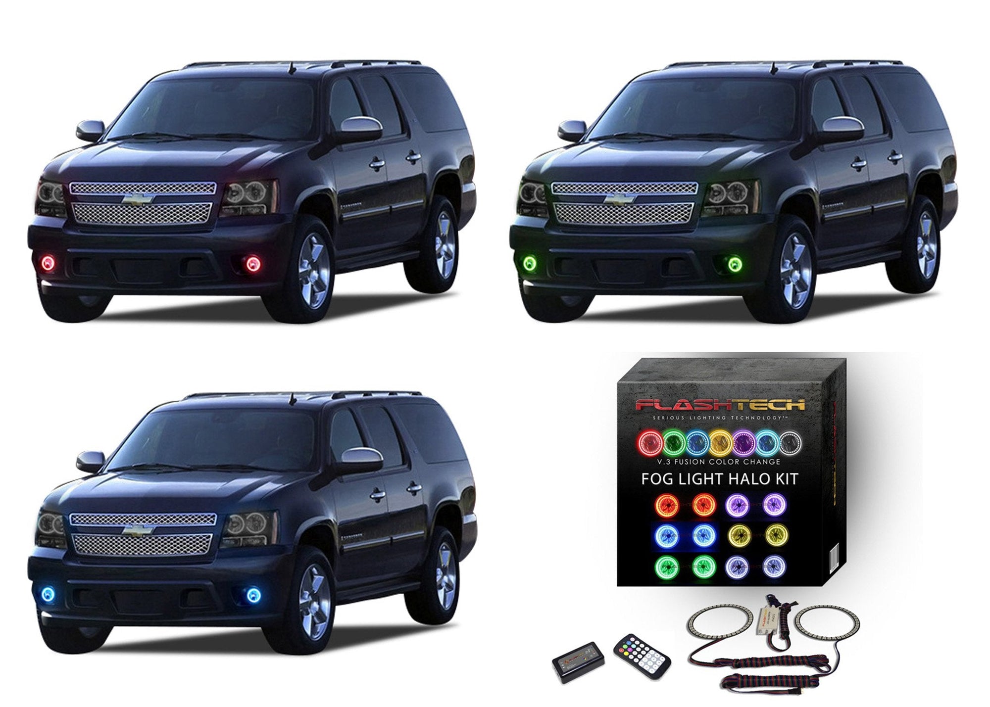 Chevrolet-Suburban-2007, 2008, 2009, 2010, 2011, 2012, 2013-LED-Halo-Fog Lights-RGB-Colorfuse RF Remote-CY-SU0713-V3FCFRF