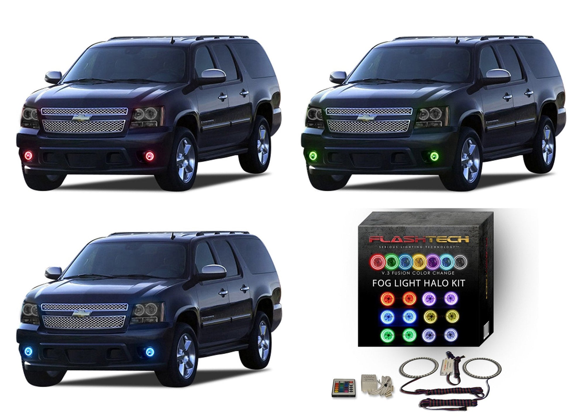Chevrolet-Suburban-2007, 2008, 2009, 2010, 2011, 2012, 2013-LED-Halo-Fog Lights-RGB-IR Remote-CY-SU0713-V3FIR