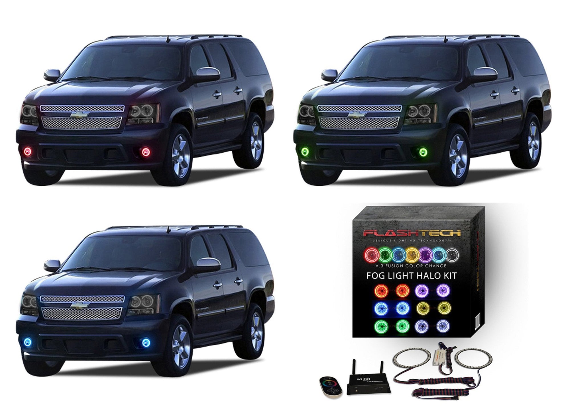 Chevrolet-Suburban-2007, 2008, 2009, 2010, 2011, 2012, 2013-LED-Halo-Fog Lights-RGB-WiFi Remote-CY-SU0713-V3FWI