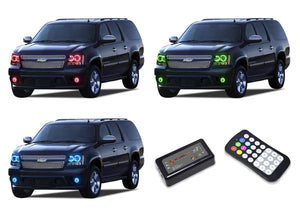 Chevrolet-Suburban-2007, 2008, 2009, 2010, 2011, 2012, 2013-LED-Halo-Headlights and Fog Lights-RGB-Colorfuse RF Remote-CY-SU0713-V3HFCFRF