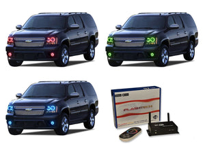 Chevrolet-Suburban-2007, 2008, 2009, 2010, 2011, 2012, 2013-LED-Halo-Headlights and Fog Lights-RGB-WiFi Remote-CY-SU0713-V3HFWI