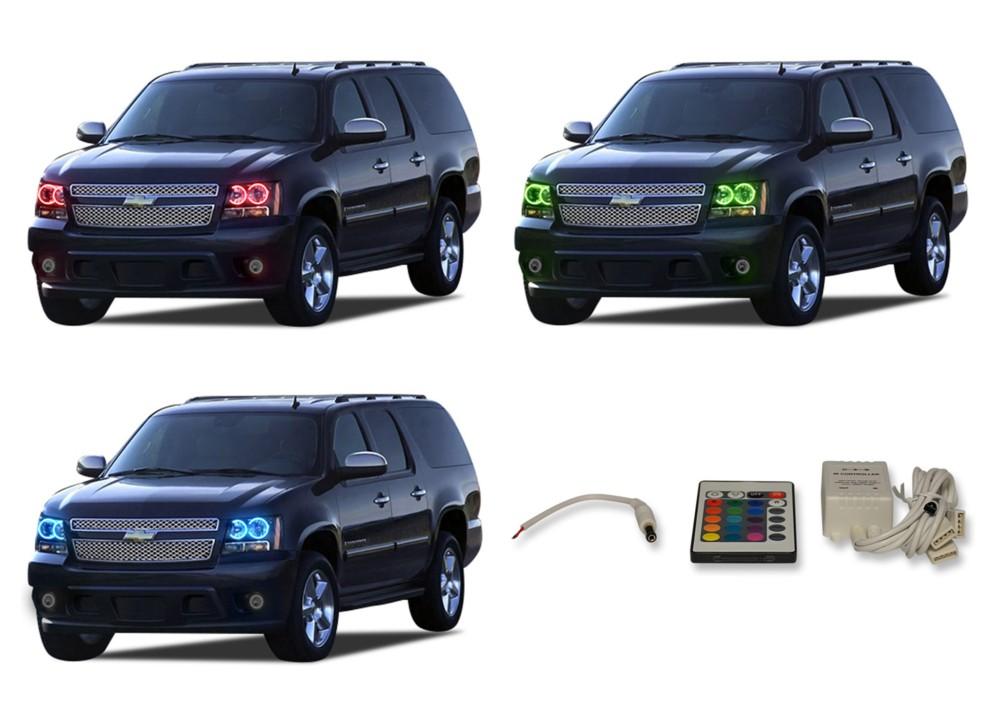 Chevrolet-Suburban-2007, 2008, 2009, 2010, 2011, 2012, 2013-LED-Halo-Headlights-RGB-IR Remote-CY-SU0713-V3HIR
