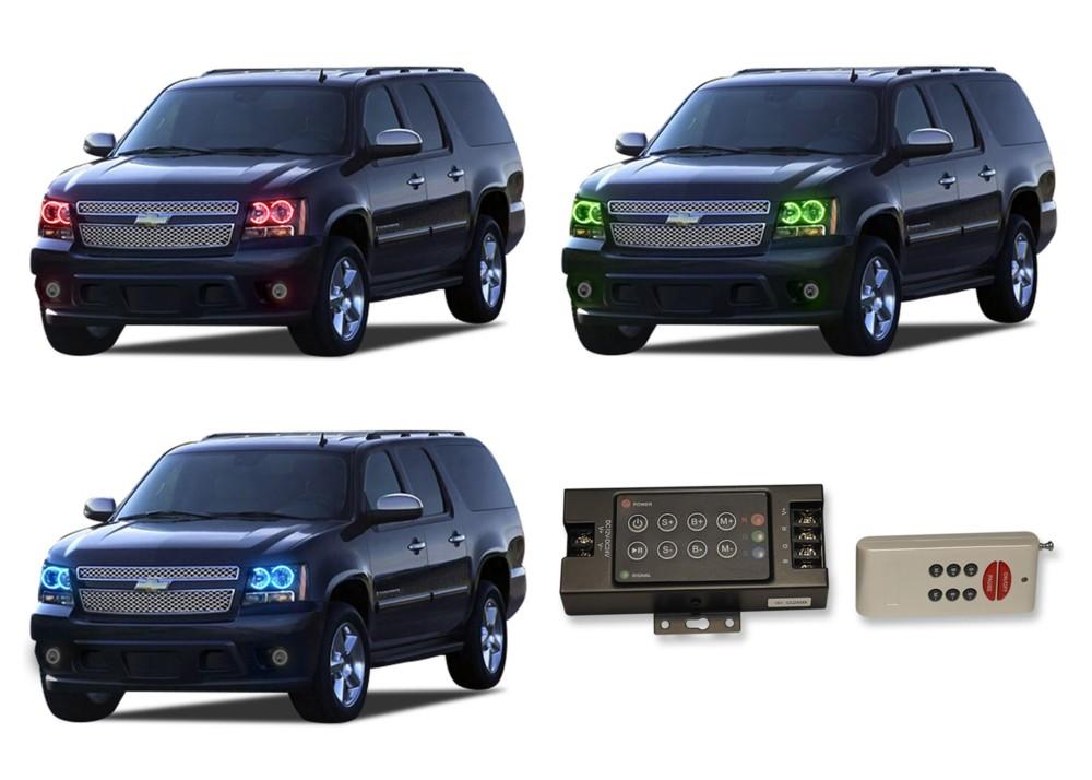 Chevrolet-Suburban-2007, 2008, 2009, 2010, 2011, 2012, 2013-LED-Halo-Headlights-RGB-RF Remote-CY-SU0713-V3HRF
