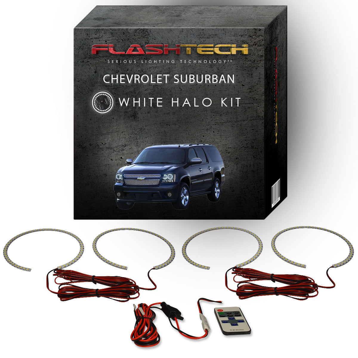 Chevrolet-Suburban-2007, 2008, 2009, 2010, 2011, 2012, 2013-LED-Halo-Headlights-White-RF Remote White-CY-SU0713-WHRF
