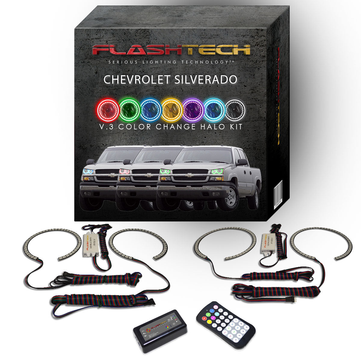 Chevrolet-Silverado-2003, 2004, 2005, 2006-LED-Halo-Headlights-RGB-Bluetooth RF Remote-CY-SV0306-V3HBTRF