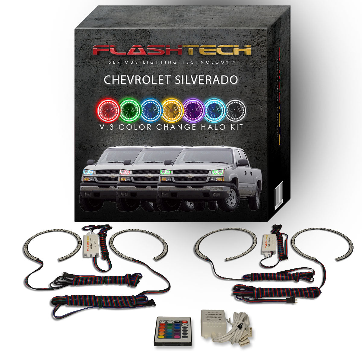 Chevrolet-Silverado-2003, 2004, 2005, 2006-LED-Halo-Headlights-RGB-Bluetooth RF Remote-CY-SV0306-V3HBTRF