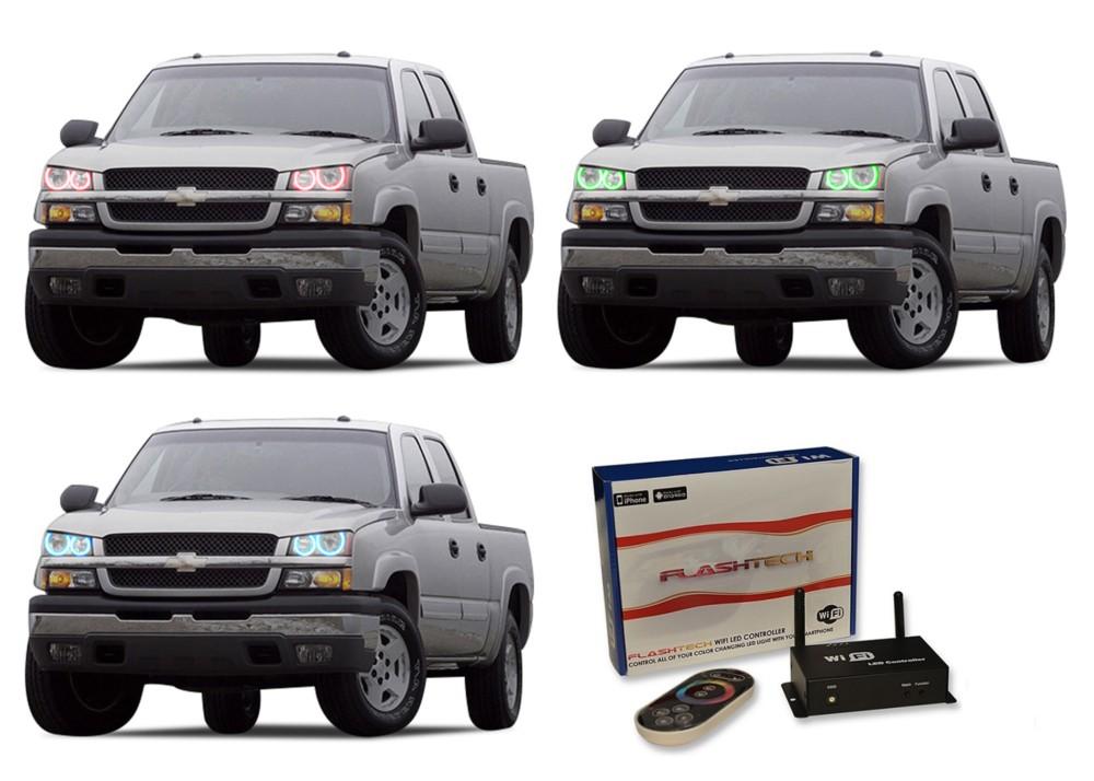 Chevrolet-Silverado-2003, 2004, 2005, 2006-LED-Halo-Headlights-RGB-WiFi Remote-CY-SV0306-V3HWI