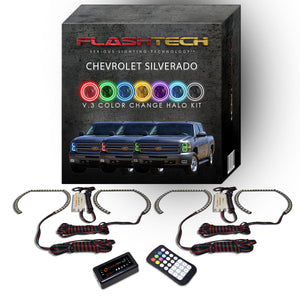 Chevrolet-Silverado-2007, 2008, 2009, 2010, 2011, 2012, 2013-LED-Halo-Headlights-RGB-Bluetooth RF Remote-CY-SV0713-V3HBTRF