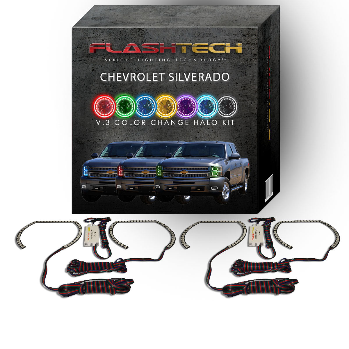 Chevrolet-Silverado-2007, 2008, 2009, 2010, 2011, 2012, 2013-LED-Halo-Headlights-RGB-No Remote-CY-SV0713-V3H