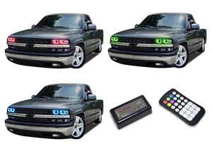 Chevrolet-Silverado-1999, 2000, 2001, 2002-LED-Halo-Headlights-RGB-Colorfuse RF Remote-CY-SV9802-V3HCFRF