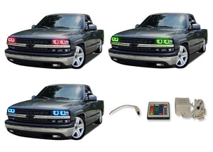 Chevrolet-Silverado-1999, 2000, 2001, 2002-LED-Halo-Headlights-RGB-IR Remote-CY-SV9802-V3HIR