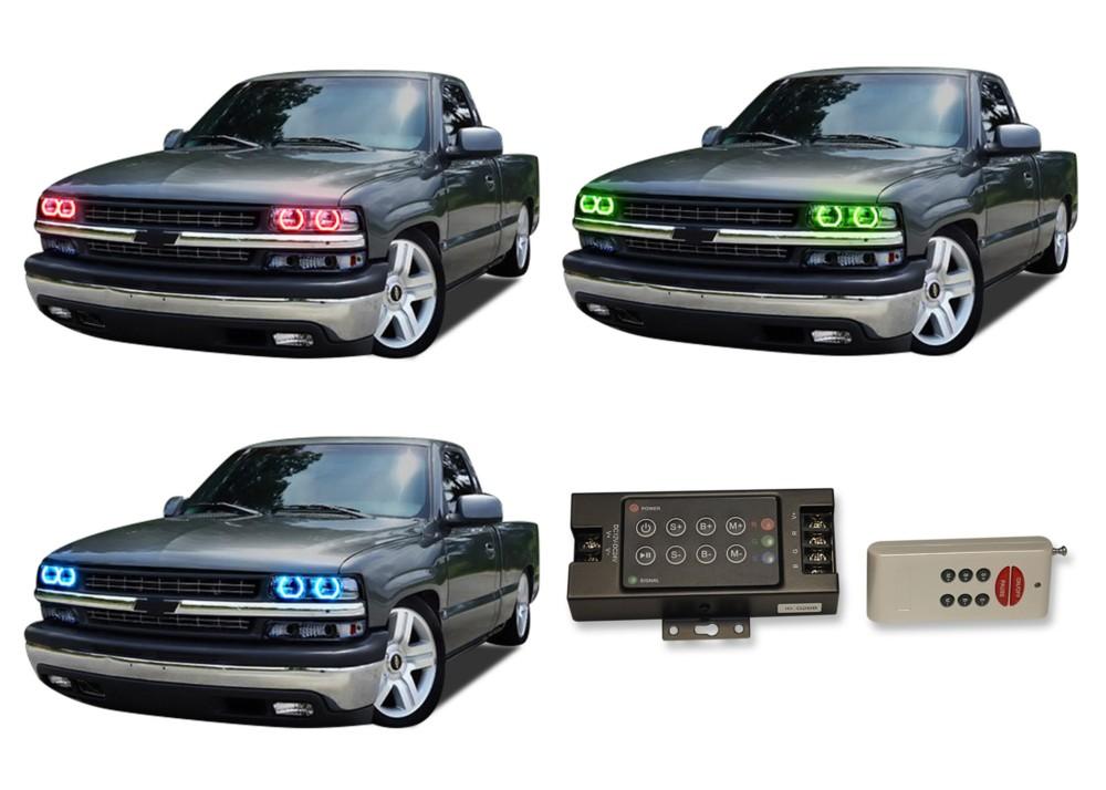 Chevrolet-Silverado-1999, 2000, 2001, 2002-LED-Halo-Headlights-RGB-RF Remote-CY-SV9802-V3HRF