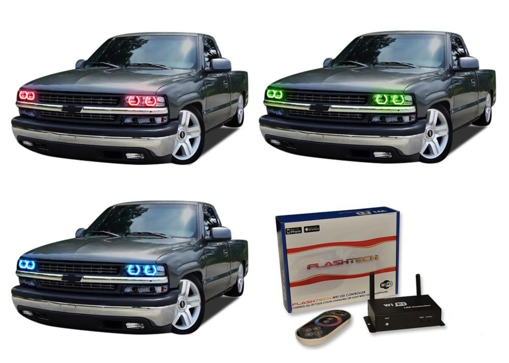 Chevrolet-Silverado-1999, 2000, 2001, 2002-LED-Halo-Headlights-RGB-WiFi Remote-CY-SV9802-V3HWI
