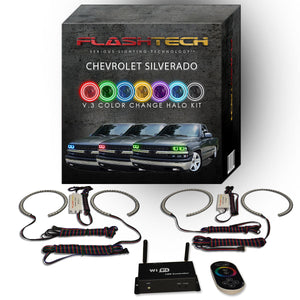 Chevrolet-Silverado-1999, 2000, 2001, 2002-LED-Halo-Headlights-RGB-Bluetooth RF Remote-CY-SV9802-V3HBTRF