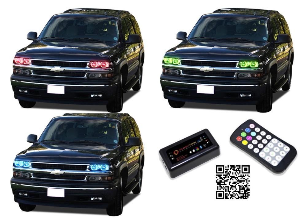 Chevrolet-Tahoe-2000, 2001, 2002, 2003, 2004, 2005, 2006-LED-Halo-Headlights-RGB-Bluetooth RF Remote-CY-TA0006-V3HBTRF