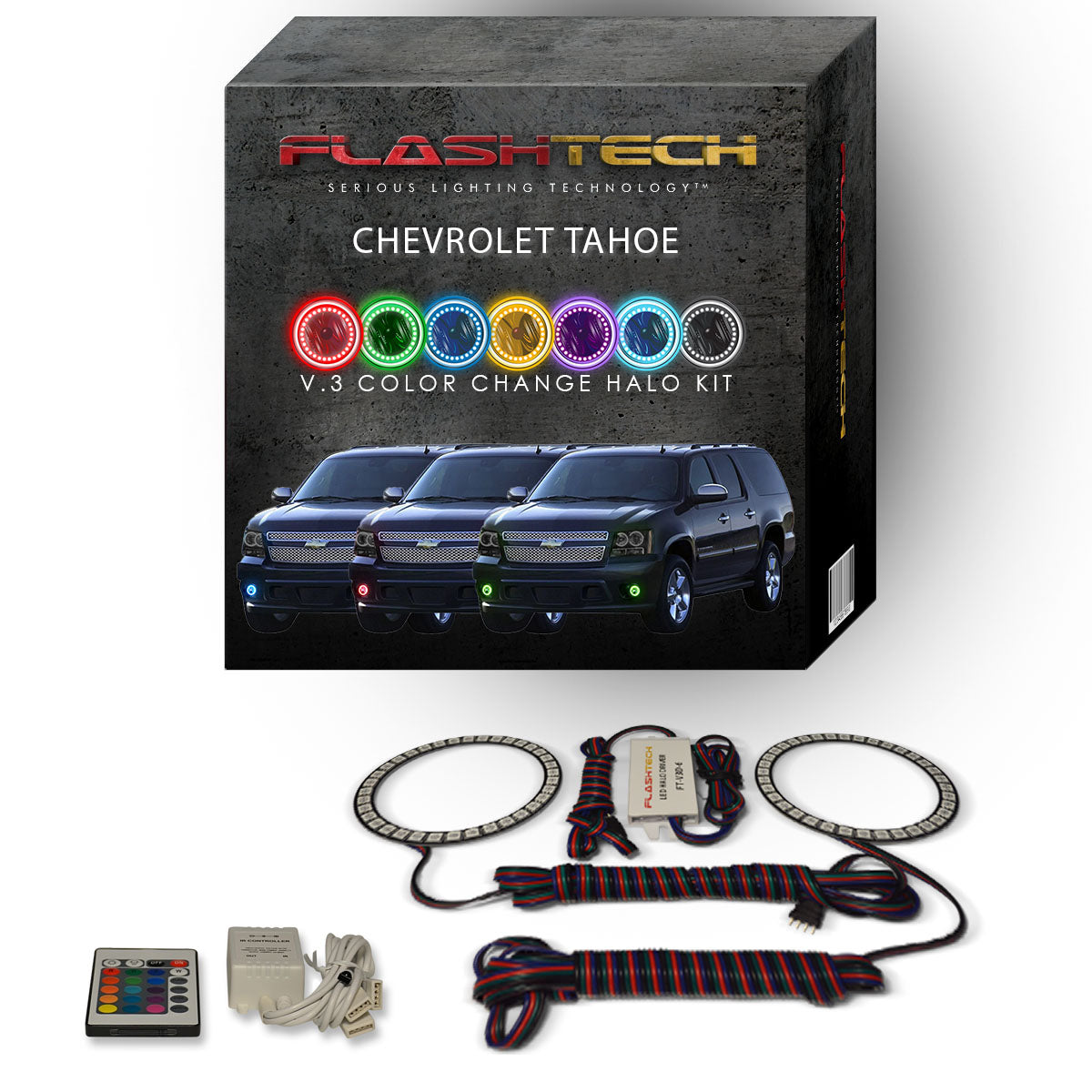 Chevrolet-Tahoe-2007, 2008, 2009, 2010, 2011, 2012, 2013-LED-Halo-Fog Lights-RGB-Bluetooth RF Remote-CY-TA0713-V3FBTRF