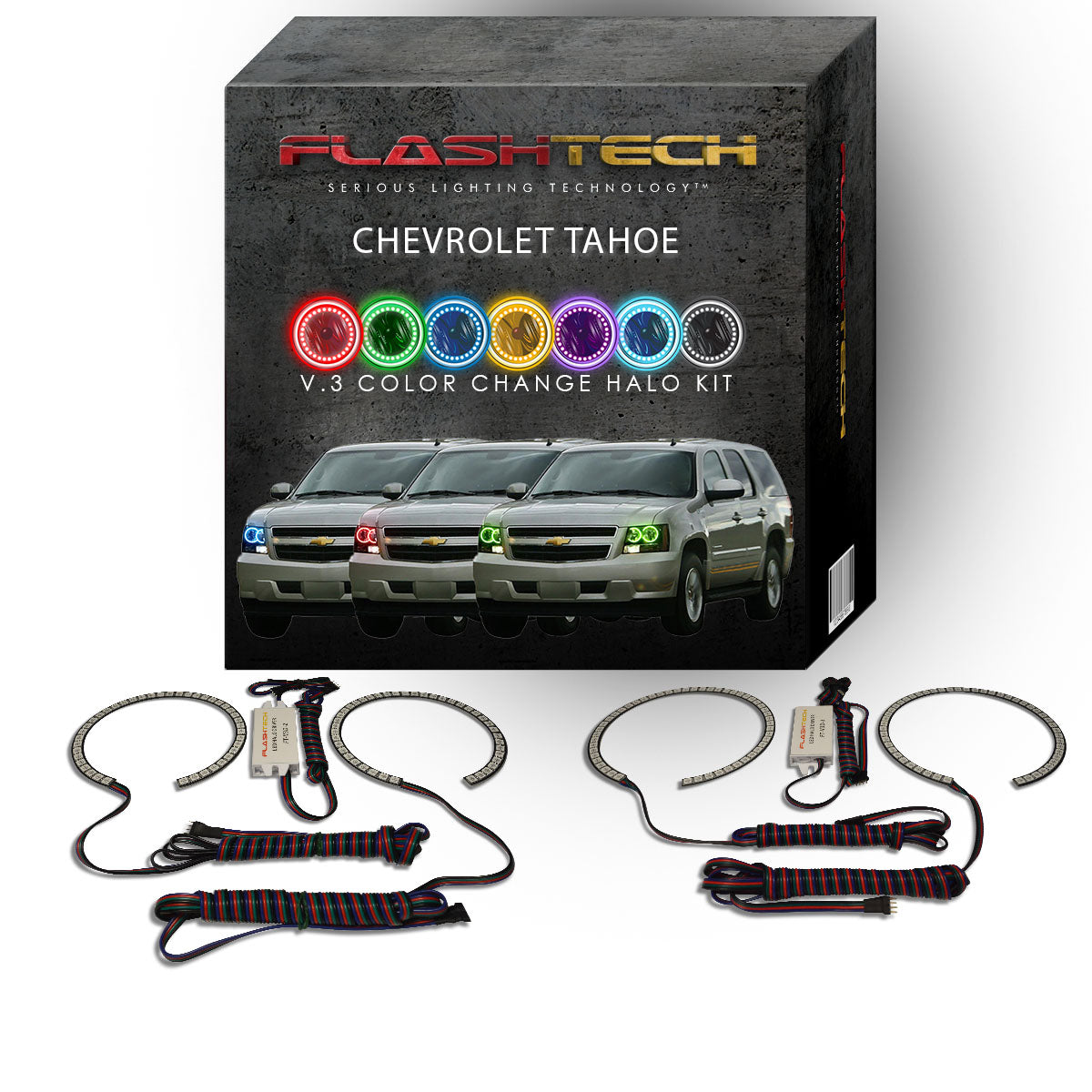 Chevrolet-Tahoe-2007, 2008, 2009, 2010, 2011, 2012, 2013-LED-Halo-Headlights-RGB-No Remote-CY-TA0713-V3H