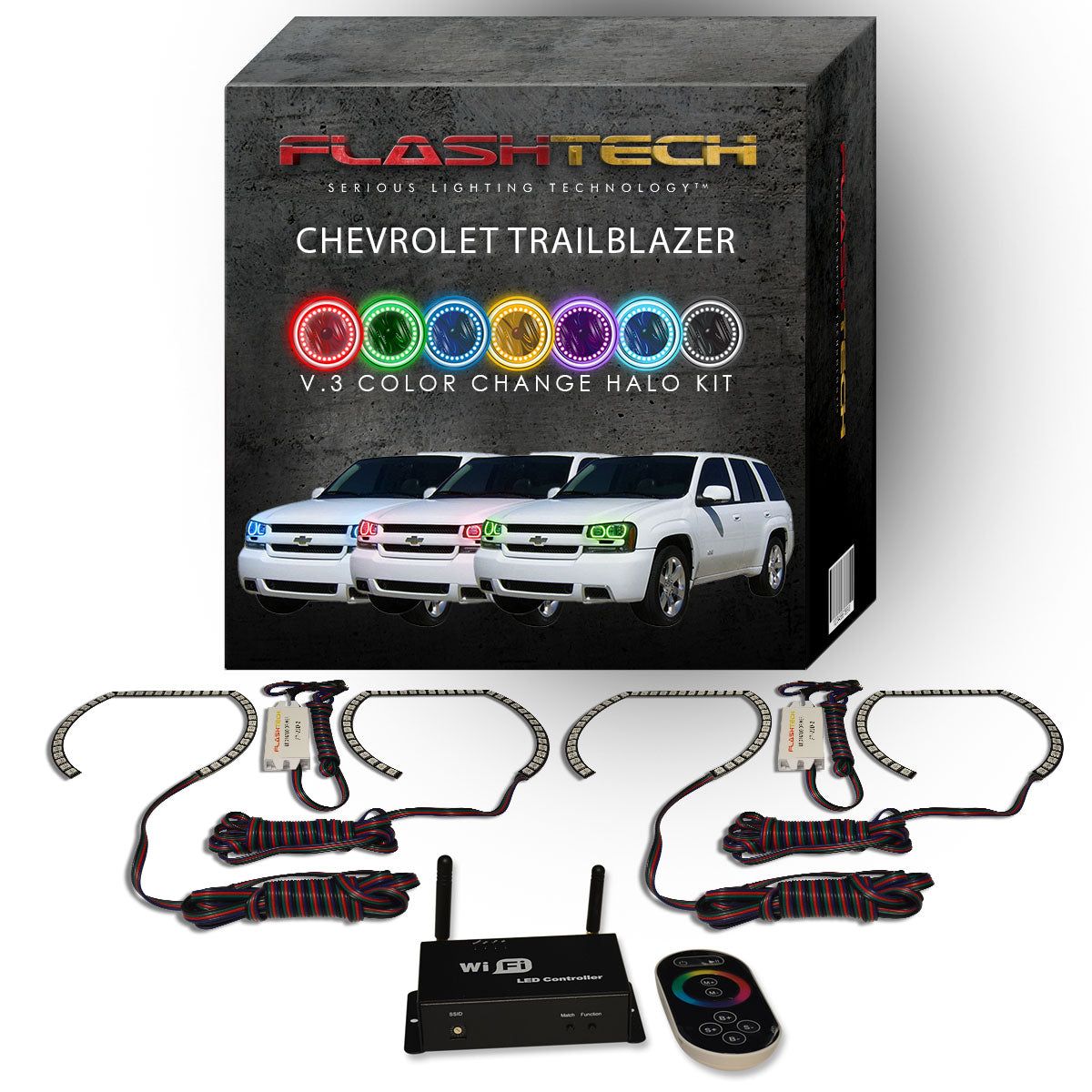 Chevrolet-Trailblazer-2002, 2003, 2004, 2005, 2006, 2007, 2008, 2009-LED-Halo-Headlights-RGB-IR Remote-CY-TR0209-V3HIR
