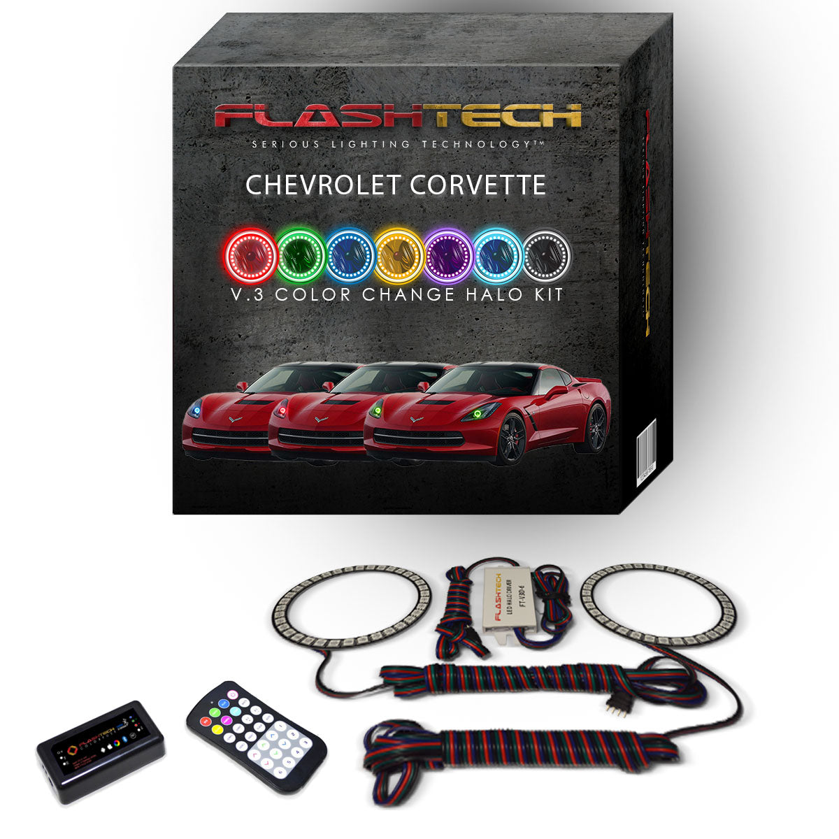 Chevrolet-Corvette-2014, 2015, 2016, 2017, 2018, 2019-LED-Halo-Headlights-RGB-RF Remote-CY-VE1416-V3HRF