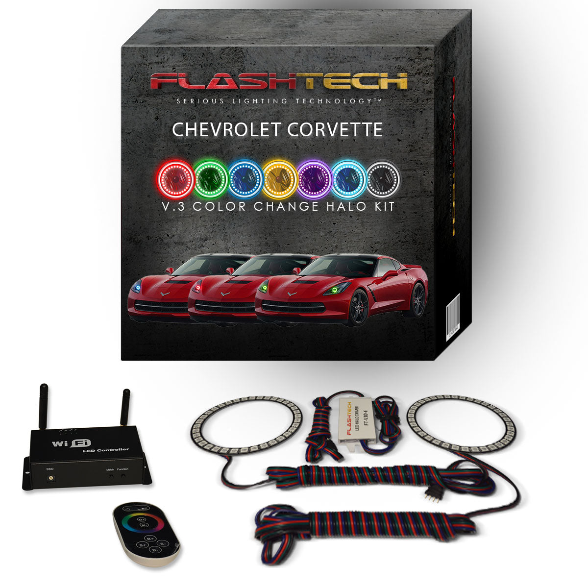 Chevrolet-Corvette-2014, 2015, 2016, 2017, 2018, 2019-LED-Halo-Headlights-RGB-IR Remote-CY-VE1416-V3HIR