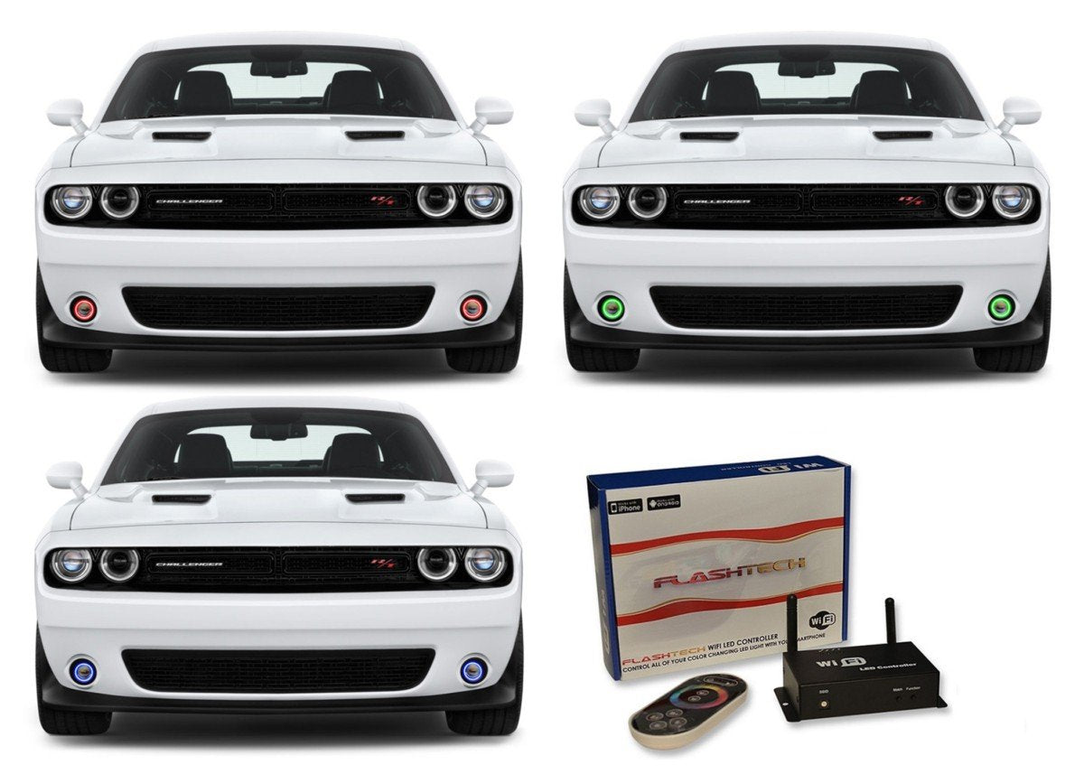 Dodge-Challenger-2015, 2016, 2017, 2018, 2019-LED-Halo-Fog Lights-RGB-WiFi Remote-DO-CL01519-V3FWI-WPE