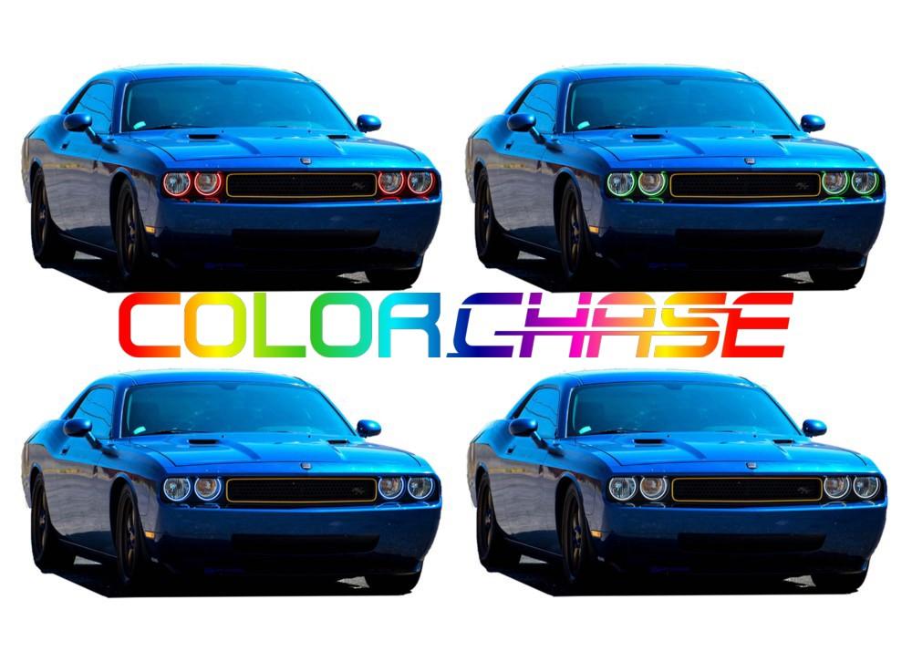 Dodge-Challenger-2008, 2009, 2010, 2011, 2012, 2013, 2014-LED-Halo-Headlights-ColorChase-No Remote-DO-CL0814-CCH-WPE
