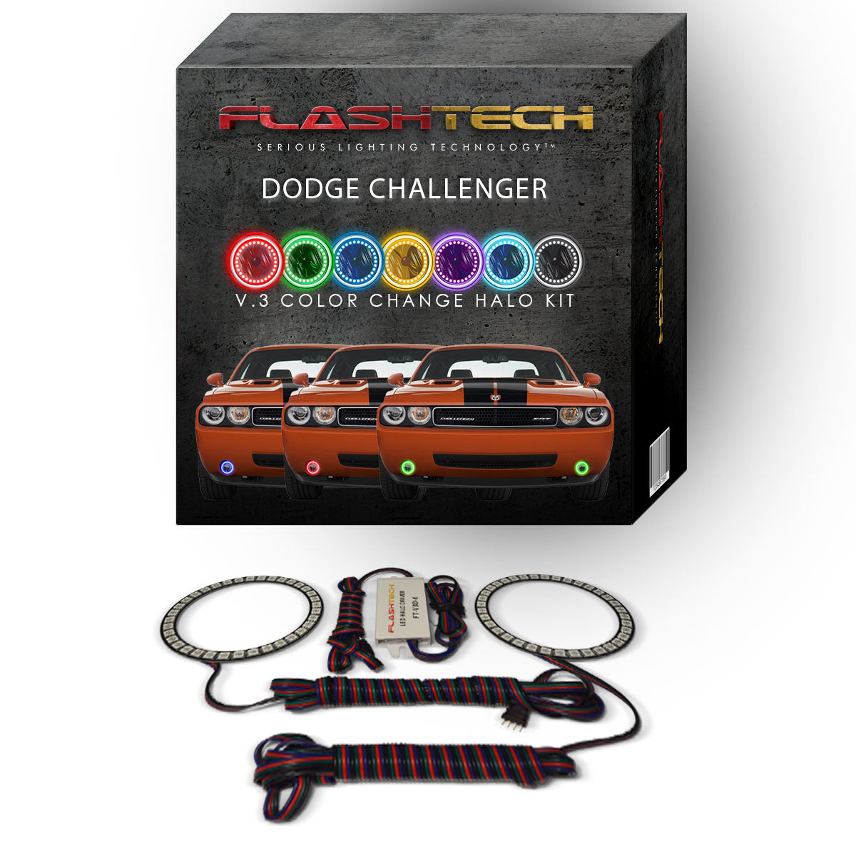 Dodge-Challenger-2008, 2009, 2010, 2011, 2012, 2013, 2014-LED-Halo-Fog Lights-RGB-No Remote-DO-CL0814-V3F-WPE