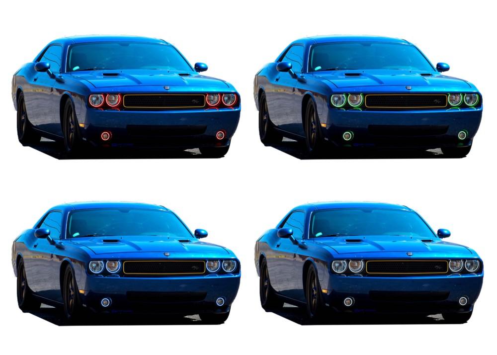Dodge-Challenger-2008, 2009, 2010, 2011, 2012, 2013, 2014-LED-Halo-Headlights and Fog Lights-RGB Multi Color-No Remote-DO-CL0814-V3HF-WPE