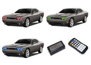 Dodge-Challenger-2008, 2009, 2010, 2011, 2012, 2013, 2014-LED-Halo-Headlights-RGB-Colorfuse RF Remote-DO-CLNP0814-V3HCFRF
