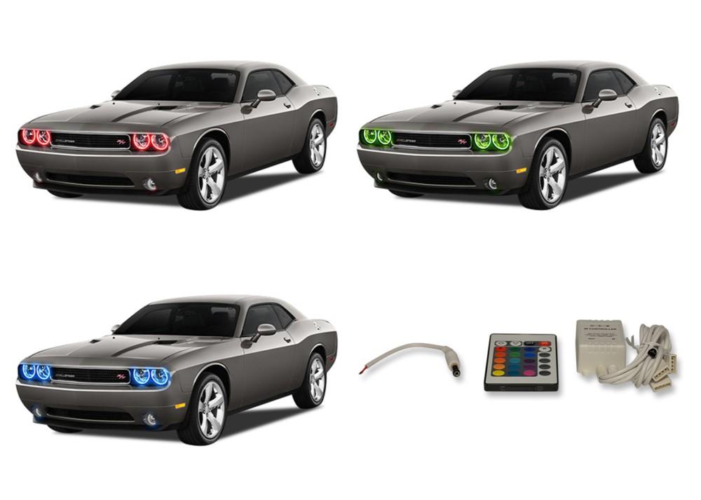 Dodge-Challenger-2008, 2009, 2010, 2011, 2012, 2013, 2014-LED-Halo-Headlights-RGB-IR Remote-DO-CLNP0814-V3HIR