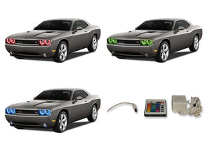 Dodge-Challenger-2008, 2009, 2010, 2011, 2012, 2013, 2014-LED-Halo-Headlights-RGB-IR Remote-DO-CLNP0814-V3HIR