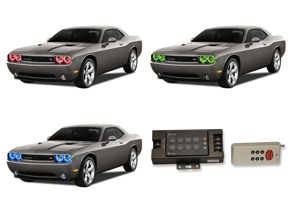 Dodge-Challenger-2008, 2009, 2010, 2011, 2012, 2013, 2014-LED-Halo-Headlights-RGB-RF Remote-DO-CLNP0814-V3HRF