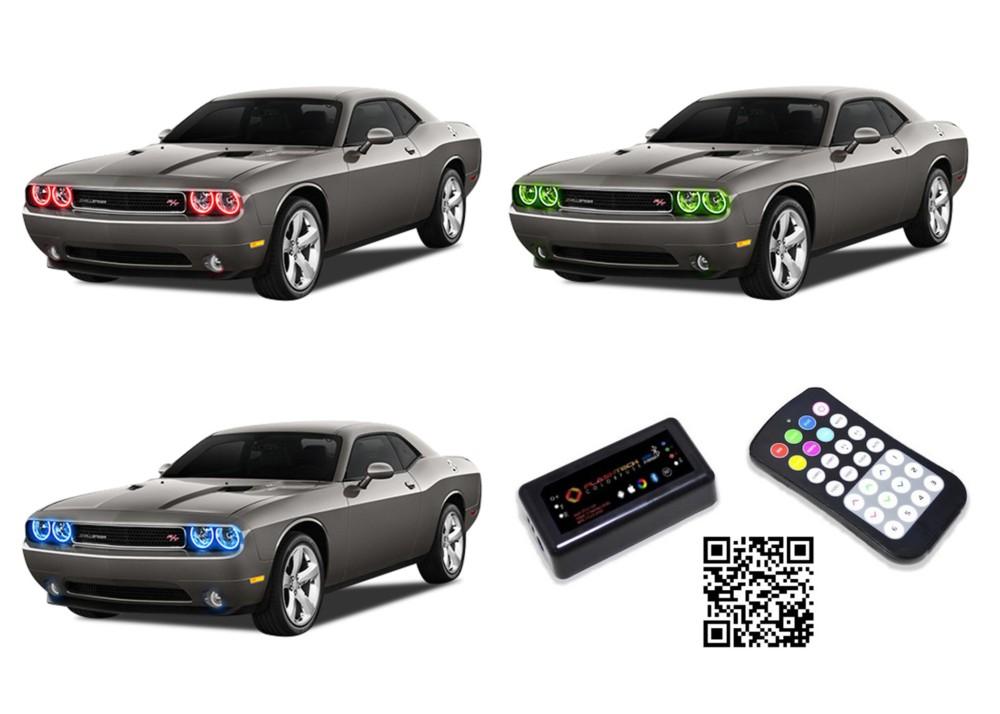 Dodge-Challenger-2008, 2009, 2010, 2011, 2012, 2013, 2014-LED-Halo-Headlights-RGB-Bluetooth RF Remote-DO-CLP0814-V3HBTRF