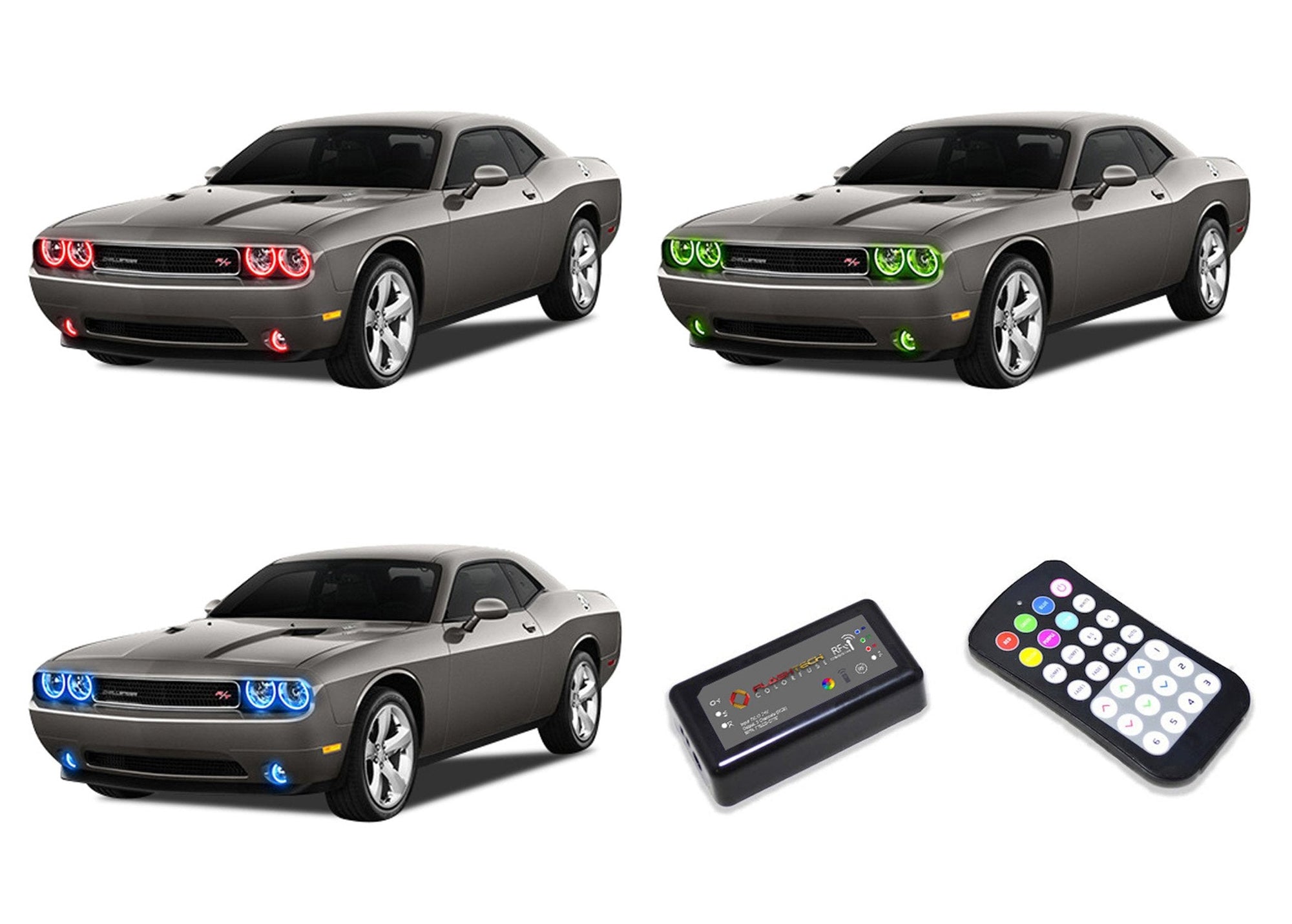 Dodge-Challenger-2008, 2009, 2010, 2011, 2012, 2013-LED-Halo-Headlights and Fog Lights-RGB-Colorfuse RF Remote-DO-CLP0814-V3HFCFRF