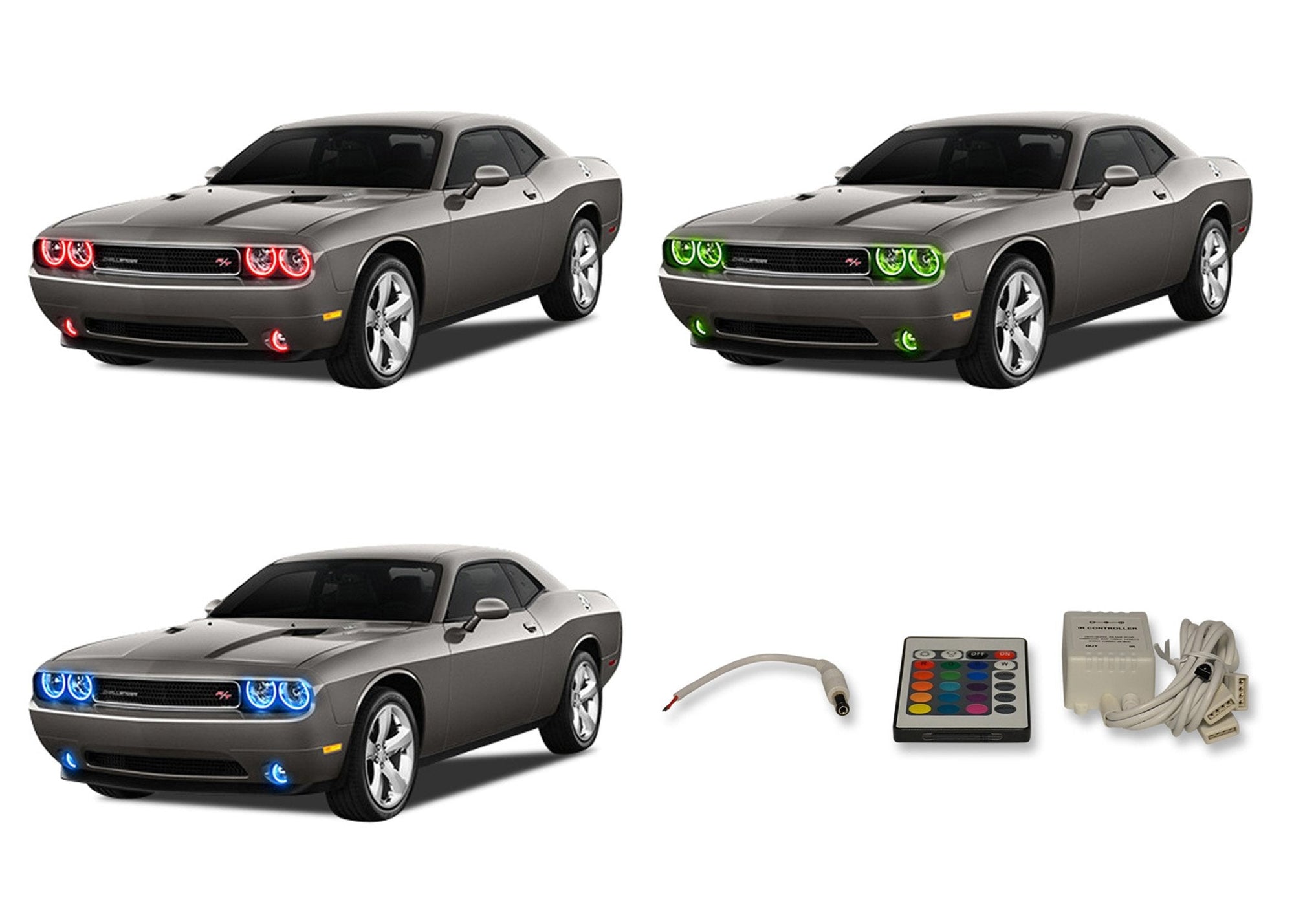Dodge-Challenger-2008, 2009, 2010, 2011, 2012, 2013-LED-Halo-Headlights and Fog Lights-RGB-IR Remote-DO-CLP0814-V3HFIR